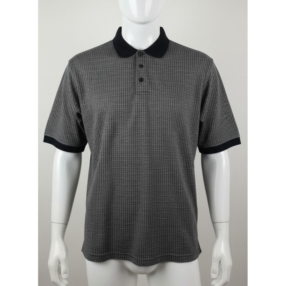 VINTAGE 90s Ringo Classic Polo Shirt Mens XL Black Gray Patterned Knit Golf